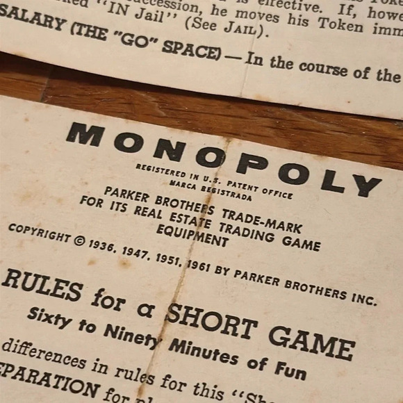vintage 1961 parker bros real estate trading MONOPOLY board game toy collectible - Picture 10 of 16